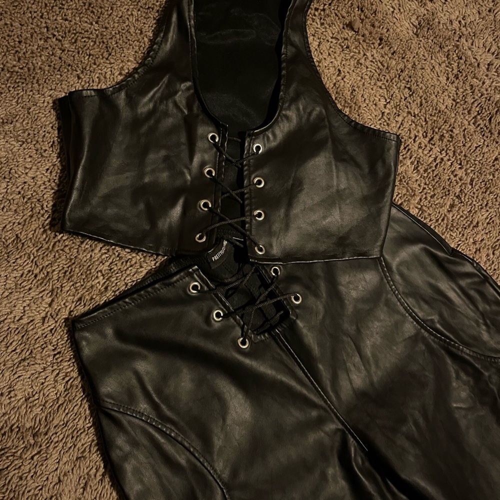 PrettyLittleThing Black Leather Lace-Up Set